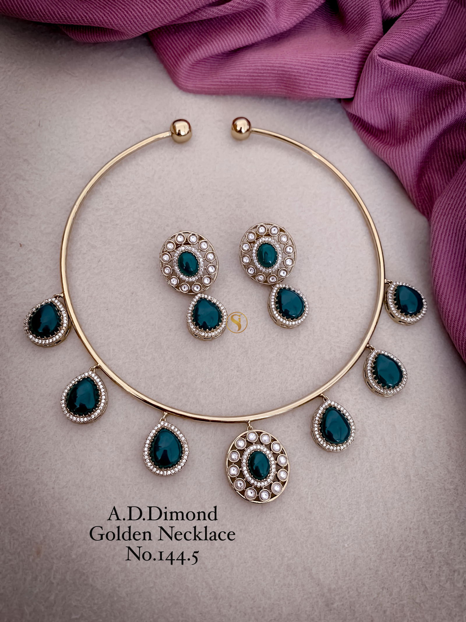 AD Diamond Designer Unique Golden Necklace Wholesale Shop In Surat
